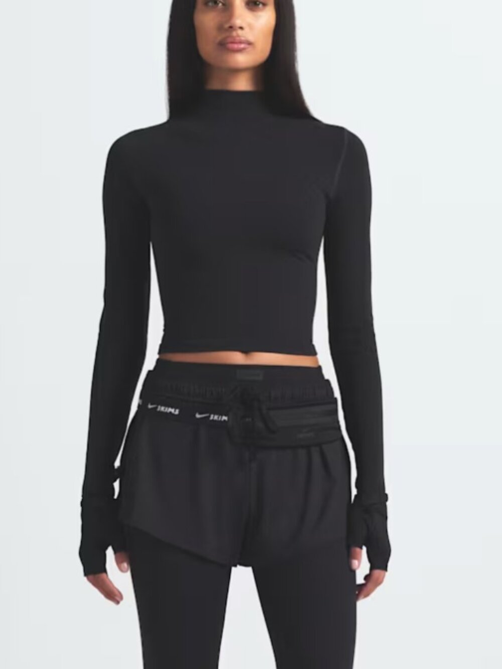 NikeSKIMS VINTAGE SEAMLESS MOCK NECK CROP TOP | OBSIDIAN